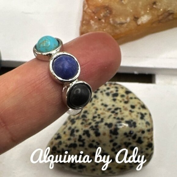Alquimia Silver Ring with Turquoise, Blue, and Black Stones - Picture 1 of 3